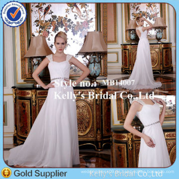 Luxuriöse Kleid-Entwurfs-Kappen-Hülsen mit Perle A-line Chiffon- Hochzeits-Kleid-Weiß